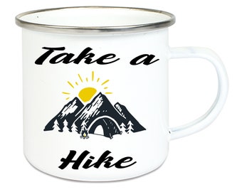 Emailletasse silbernem Edelstahlrand Camping Becher Take a Hike