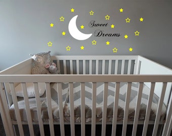 Wandtattoo Wandsticker Kinderzimmer SWEET DREAMS Sterne Mond farbig