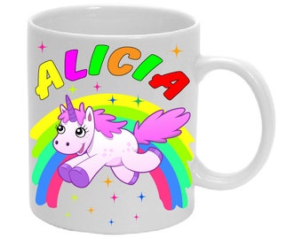 Tasse mit Namen  Geburtstagstasse Einhorn Regenbogen