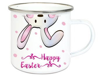 Rabbit enamel cup coffee mug with silver stainless steel rim Rabbit Easter