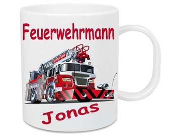 Tasse aus Kunststoff Feuerwehr Feuerwehrmann + Name