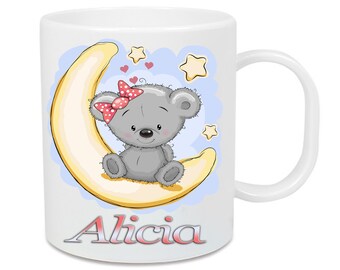 Tasse aus Kunststoff Bär auf Mond & Sterne  + Name