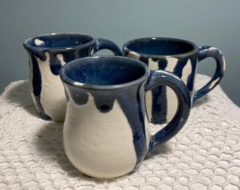 Blue and white glazed ceramic mug set, handmade pottery coffee mug, pottery cup ceramic, pottery tea mug, ceramic gift pottery