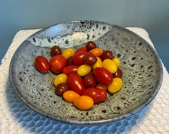 Large black and white glazed handmade ceramic bowl, large 10 inch serving bowl, ceramic serving dish, handmade pottery