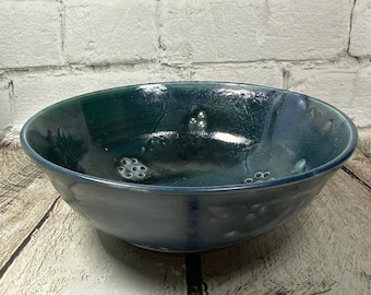 SECONDS SALE!! Dark green ceramic Berry Bowl, handmade pottery fruit bowl, serving bowl for Christmas, stoneware strainer or colander