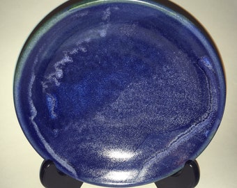 Handmade iridescent blue pottery, ceramic blue plate, iridescent blue bowl, rich glossy blue  stoneware, kitchen gift pottery