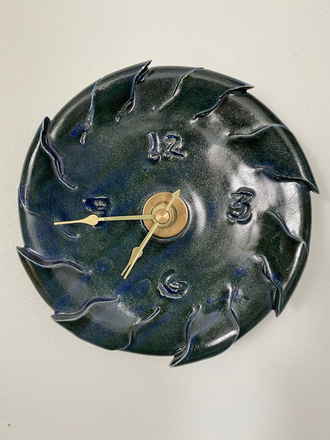 Ceramic handmade green wall clock glazed pottery clock wall Etsy
