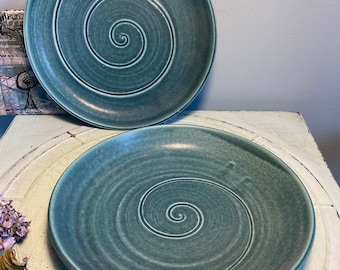 Teal green handmade pottery side plates, medium stoneware plate set, handmade dishes, ceramic tableware, kitchen gift set