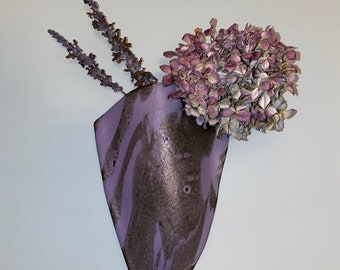 Handmade lavender brown hanging ceramic wall vase, pottery hanging planter, handmade flower pot, stoneware vase purple