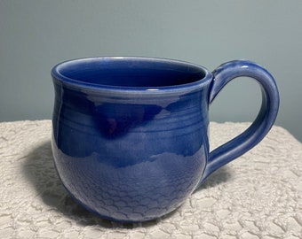 Lovely blue glazed handmade pottery coffee mug, blue stoneware hand thrown mug, pottery cup ceramic, pottery mug