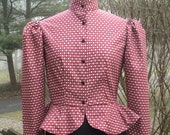 Ladies 39 Sz 8( bust 36-37 quot ,waist 28-29 quot )Victorian Pioneer late 1800 39 s Leg-o-mutton sleeve Premium cotton calico blouse w peplum-READY-TO-SHIP