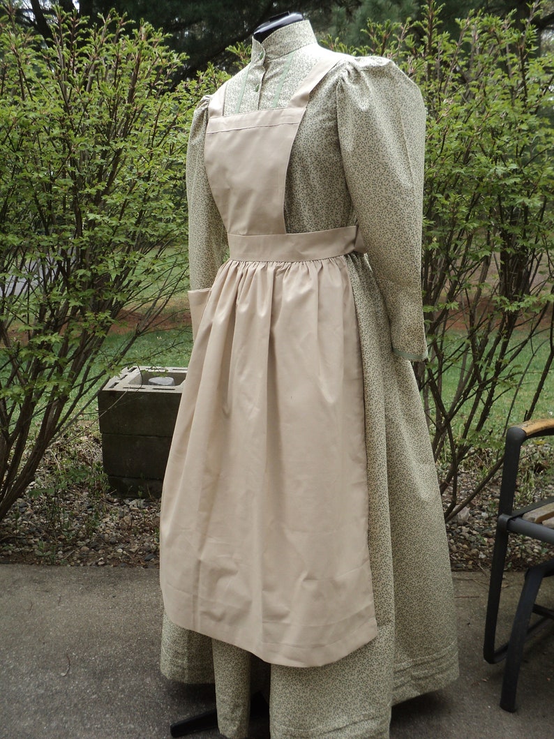 Ladies/' sz 26 Tea-dyed Cotton Prairie Bib apron crossover shoulder strap,1 pocket,Ma IngallsPioneerNannycook Downton Abbey-READY-TO-SHIP