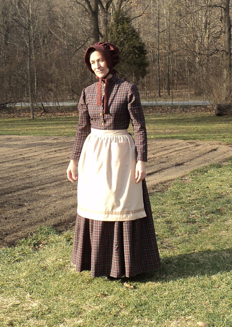 Vintage Aprons, Retro Aprons, Old Fashioned Aprons & Patterns Womens old fashioned Tea-dyed cotton apron pioneer wild west Civil Colonial Revolutionary War Victorian maid costumes READY-TO-SHIP $1,750.00 AT vintagedancer.com