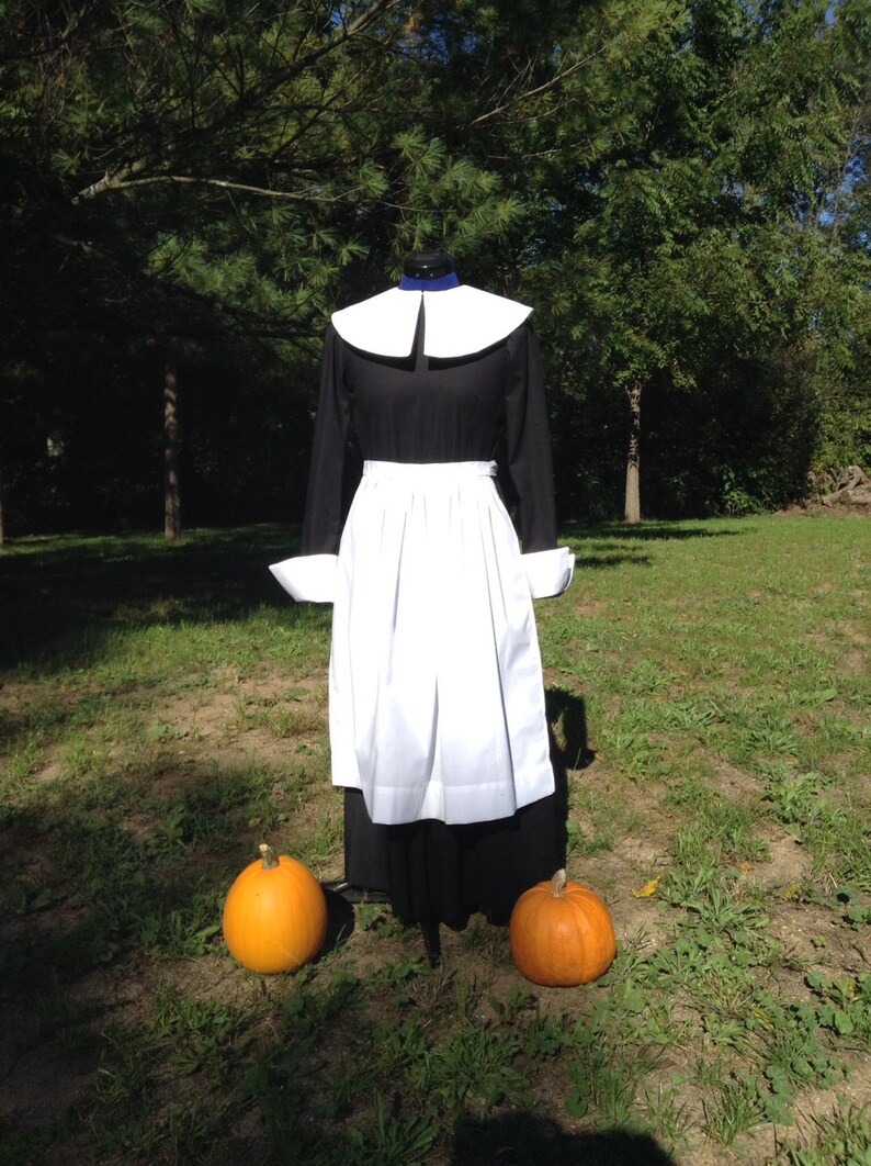 39-40bust,31-32waist Ladies/' sz 14 Pilgrim dress apron Puritan-READY-TO-SHIP collar and cap set Thanksgiving Day Plymouth Plantation