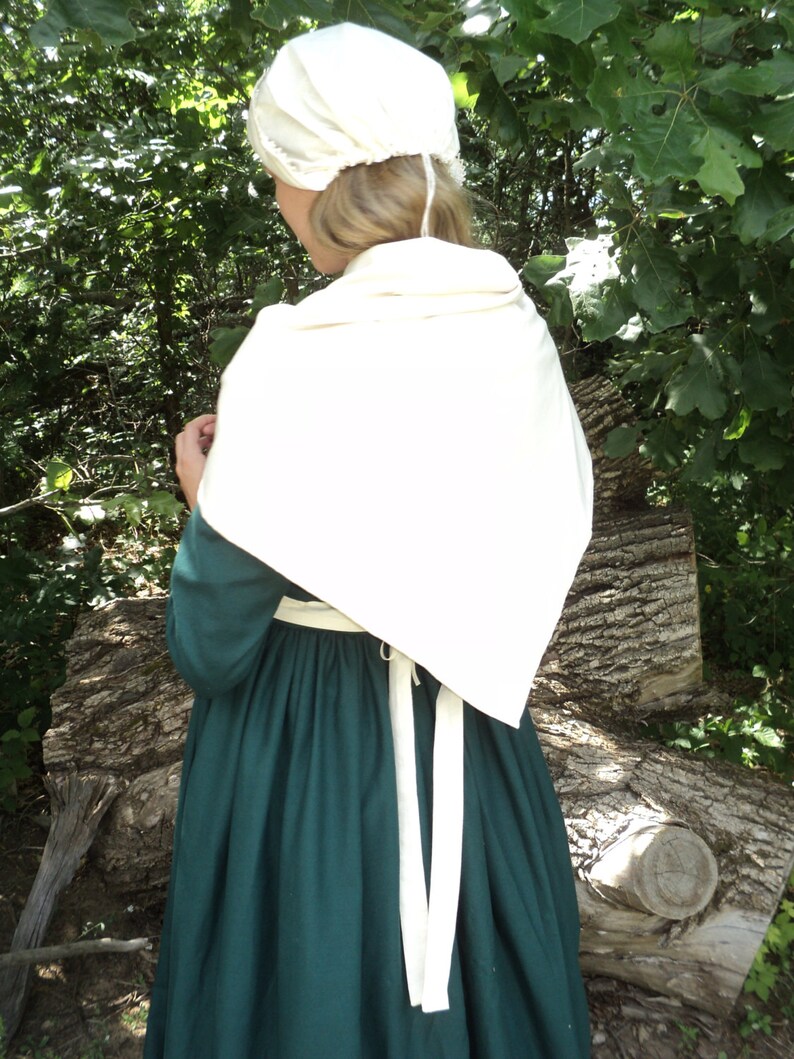 sizes 68 White color Early AmericanColonial Women/'s 2-pc kerchiefCrossover shawl and apron set made of Cotton Muslin READY-TO-SHIP