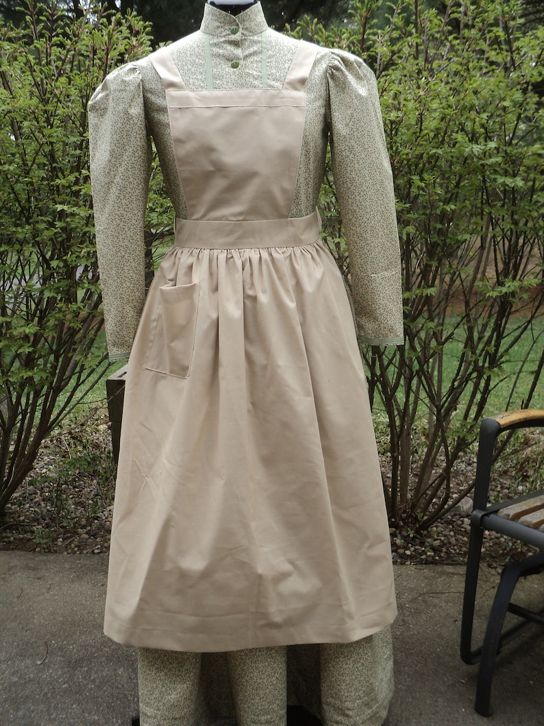Ladies/' sz 26 Tea-dyed Cotton Prairie Bib apron crossover shoulder strap,1 pocket,Ma IngallsPioneerNannycook Downton Abbey-READY-TO-SHIP