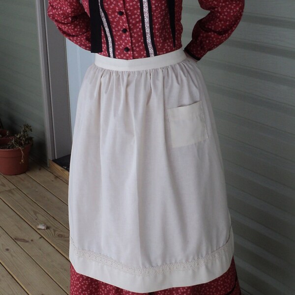 Women's old fashioned  White cotton apron pioneer wild west Civil Colonial Revolutionary War Victorian maid costumes READY-TO-SHIP