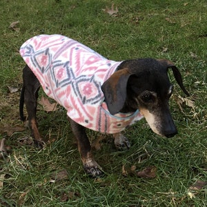 Dachshund Jacket~Gray&Dusty Pink Print Fleece~Reversible Double Layer Fleece Dog Jacket~Dachshund Clothes~Fleece Dog Jacket-Small Dog Coat