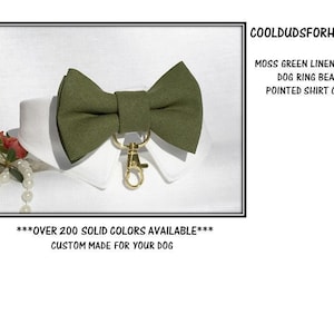 Moss Green Linen Dog Bow Tie Collar~Dog Ring Bearer~Wedding Dog Attire~Green Dog Wedding Bow Tie~Wedding Dog Collar-Best Boy Dog Bow Tie