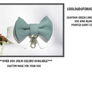 Seafoam Green Linen Dog Bow Tie Collar~Dog Ring Bearer~Dog Tuxedo Collar~Wedding Dog Attire~Best Dog~Dusty Green Bow Tie Wedding Dog Collar