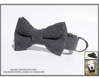 Charcoal Gray Dog Bow Tie~Wedding Dog Collar~Dog Bow Tie Collar~Wedding Dog Attire~Gray Dog Bow Tie~Dog Ring Bearer~Optional Matching Leash~