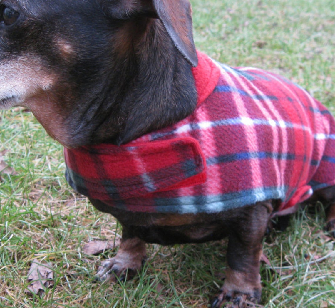 Dachshund Jacketreversible Fleece Dog Jacketred&blue Plaid Etsy