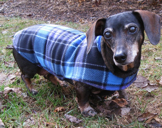 Dachshund Coatreversible Fleece Dachshund Jacketblue and Purple Plaid