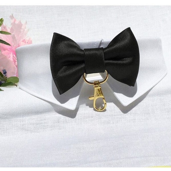 Black Satin Dog Bow Tie Wedding Collar~Dog Ring Bearer~Dog Tuxedo Collar~Dog Formal Collar~Wedding Dog Attire~Best Dog~Pointed Shirt Collar