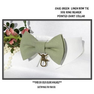 Sage Green Linen Dog Bow Tie Collar~Dog Ring Bearer~Dog Tuxedo Collar~Wedding Dog Collar~Dog Wedding Attire~Green Bow Tie Wedding Dog Collar