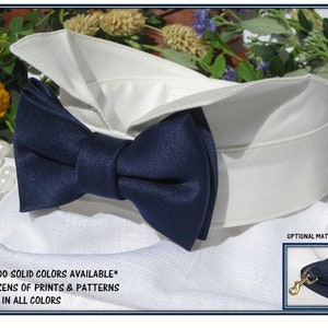 Navy Dog Bow Tie~Ivory Tuxedo Collar~Navy Satin Bow Tie~Dog Tuxedo Collar~Dog Wedding Attire~Dog Tuxedo~Classic Bow Tie Style~