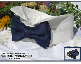 Navy Dog Bow Tie~Ivory Tuxedo Collar~Navy Satin Bow Tie~Dog Tuxedo Collar~Dog Wedding Attire~Dog Tuxedo~Classic Bow Tie Style~