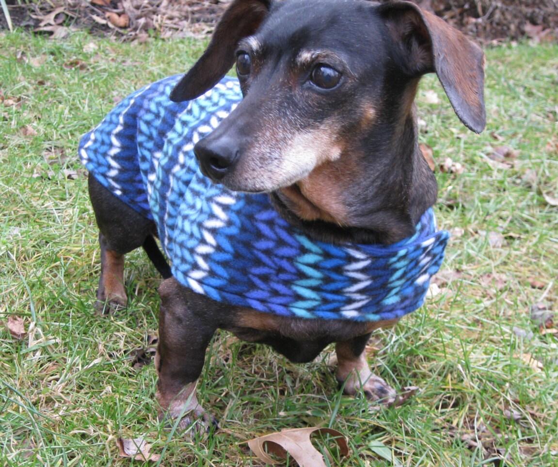 Dachshund Jacketreversible Fleece Dog Jacketblue Knit Fleece Etsy UK
