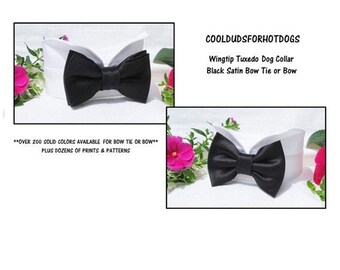 Black Satin Bow Tie~Dog Tuxedo Wingtip Collar~Dog Ring Bearer~Dog Wedding Attire~Wedding Dog Collar with Classic Bow Tie or Bow Style