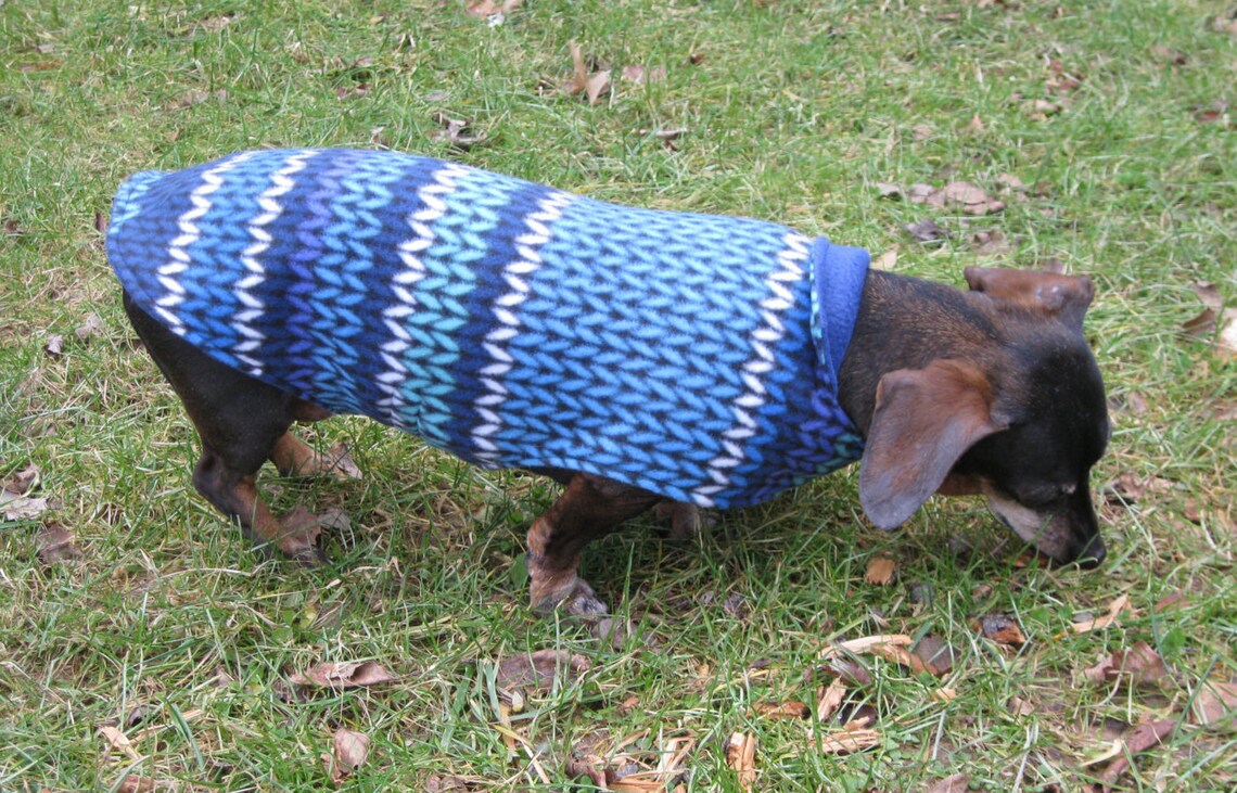 Dachshund Jacketreversible Fleece Dog Jacketblue Knit Fleece Etsy