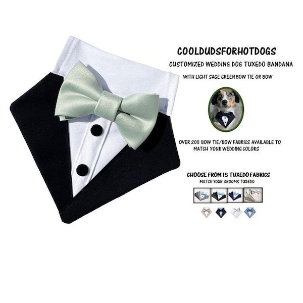 Custom Dog Wedding Tuxedo Bandana~Dusty Sage Green Bow Tie Tuxedo Bandana~Dog Ring Bearer~Wedding Dog Attire~Wedding Dog Bandana~Dog Suit
