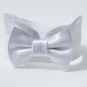 Wedding Dog Bow Tie Collar~White Satin Bow Tie Dog Tuxedo Collar~Wedding Dog Collar~Dog Ring Bearer~Wedding Dog Attire~Classic Bow Tie