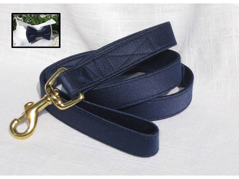 Dog Wedding LeashNavy Satin Dog LeashDog TuxedoDog Wedding LeashDog Ring BearerWedding Dog AttireDog WeddingBlue Dog Leash image 4