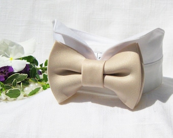 Wedding Dog Attire~Tan Dog Bow Tie Wedding Collar~Dog Ring Bearer~Tuxedo Dog Collar~Wedding Dog Collar~Dog Ring Security~Classic Bow Tie