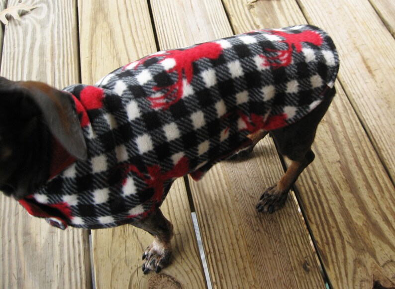Dachshund Coat~Reversible Fleece Dog Jacket~Black Buffalo Plaid Fleece Dog Coat~Dachshund Clothes~Lumberjack Fleece Dachshund Jacket~Doxie~