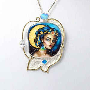 Georgian Cloisonne Enamel Mermaid Pendant: Sterling Silver Opal Jewelry