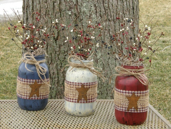 Primitive Jars Primitive Decor Patriotic Decorations Americana Etsy