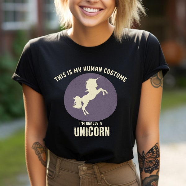 Das ist mein Menschenkostüm, ich bin wirklich ein Einhorn-Shirt | Halloween Top | Einhorn Liebhaber Geschenk | Fantasie & Mythos | Unisex Jersey Baumwolle Tee