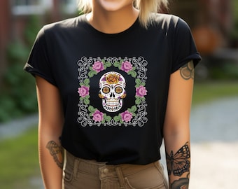 Day of the Dead Shirt | Dia de los Muertos | Hispanic Heritage | Sugar Skull | Mexican Floral Shirt | Unisex Jersey 100% Cotton Tee
