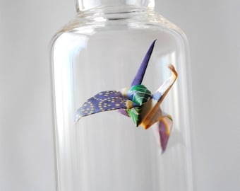 Desk Pet  an Origami Crane in a Bottle