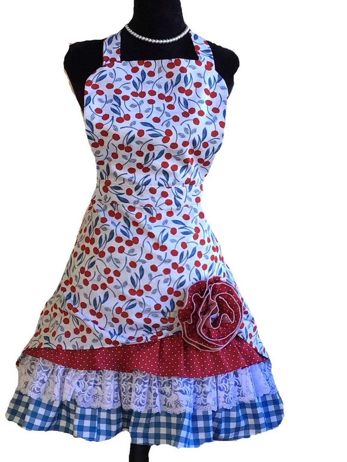 Beautiful Women Apron in Retro Cherry Print Farmhouse Kitchen - Etsy