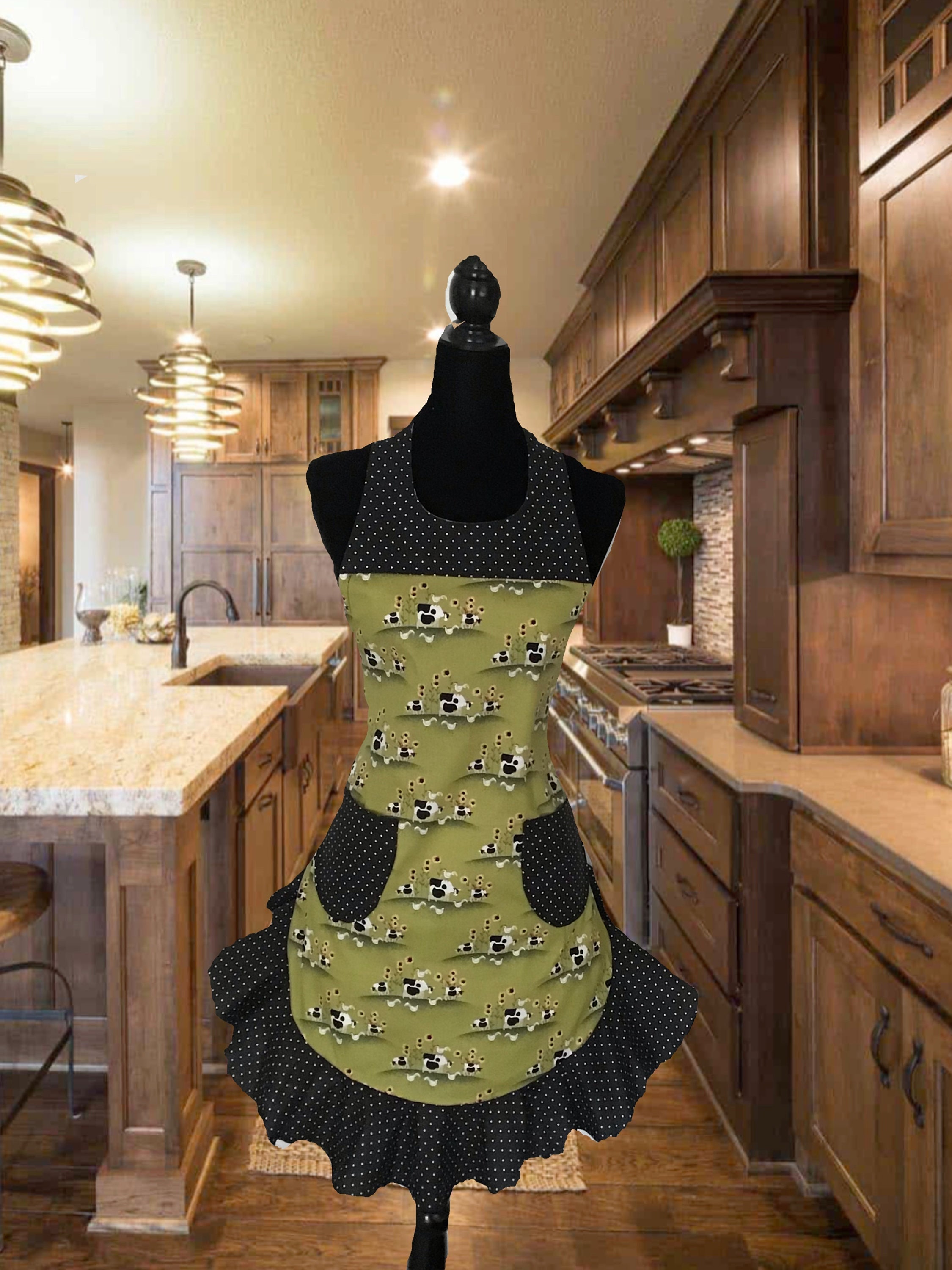 Cute Country, Egg Gathering apron, waist length egg collection - Kitchen,  farm, hen, chicken print, breathable