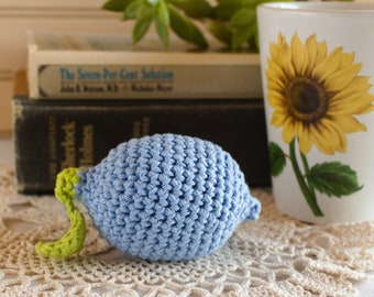 Lemon Stress Ball, Blue Fidget Toy, Anxiety Relief Gift, Crochet Sensory Toys