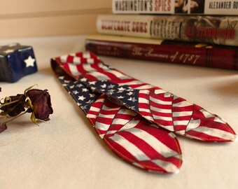 Patriotic Hair Scarf, Americana Hair Tie, Red White and Blue Skinny Scarf, Pony Tail Scarf,