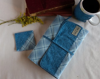 Blue Plaid & Paisley Bookish Gift Set, Book Lover Gift, Literary Gift, Books and Tea