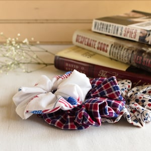 Patriotic Scrunchie Set, Scrunchie Hair Ties, Red White & Blue, Cotton Scrunchies